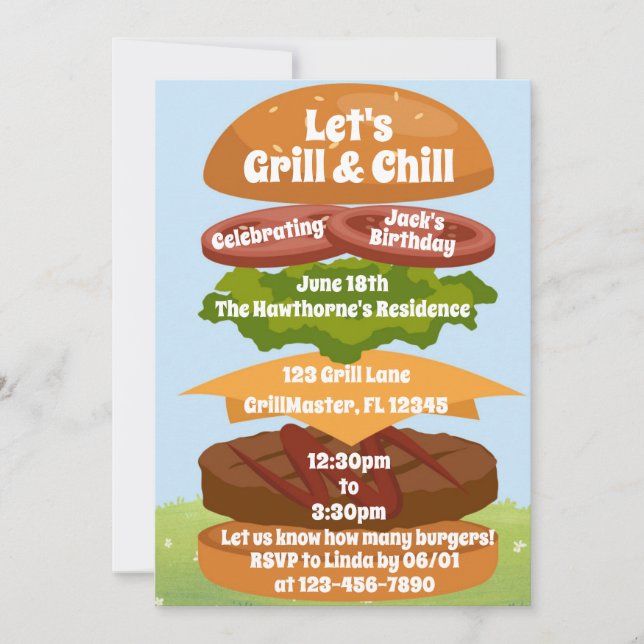 Invitación Reunión familiar de cumpleaños de Grill and Chill  (Anverso)