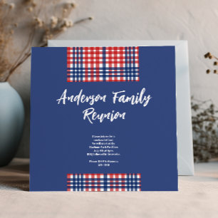 Invitación Reunión familiar de Gingham Roja, Blanca y Azul