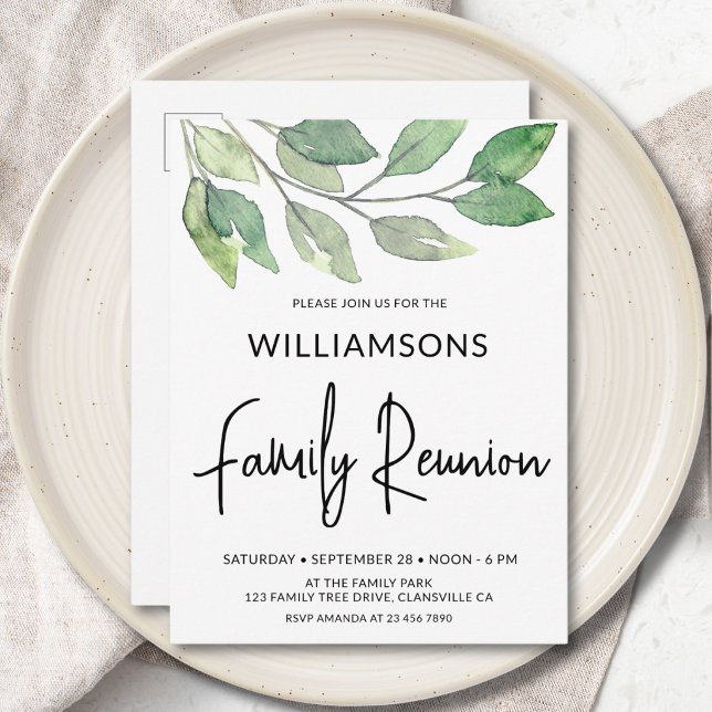 Invitación Reunión Familiar de Greenery en Acuarela - Save Th (Subido por el creador)