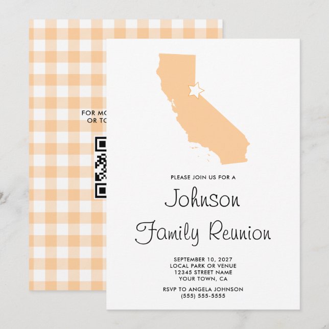 Invitación Reunión familiar de melocotón California (Anverso / Reverso)