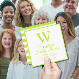 Invitación Reunión familiar de modernos monogramas Lime Green