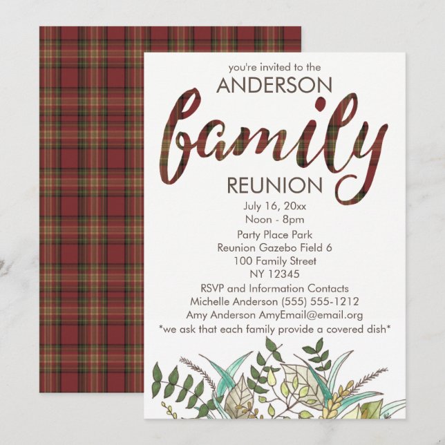 Invitación Reunión familiar de pastos y hojas rusas (Anverso / Reverso)