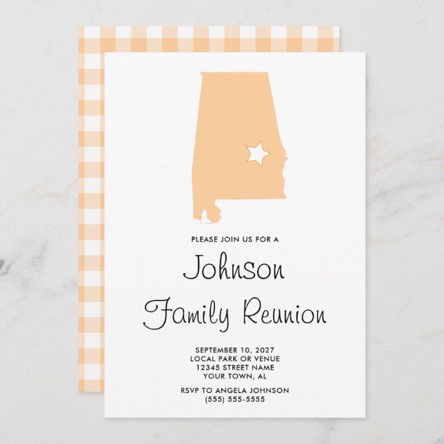 Invitación Reunión familiar de Peach Alabama (Anverso / Reverso)