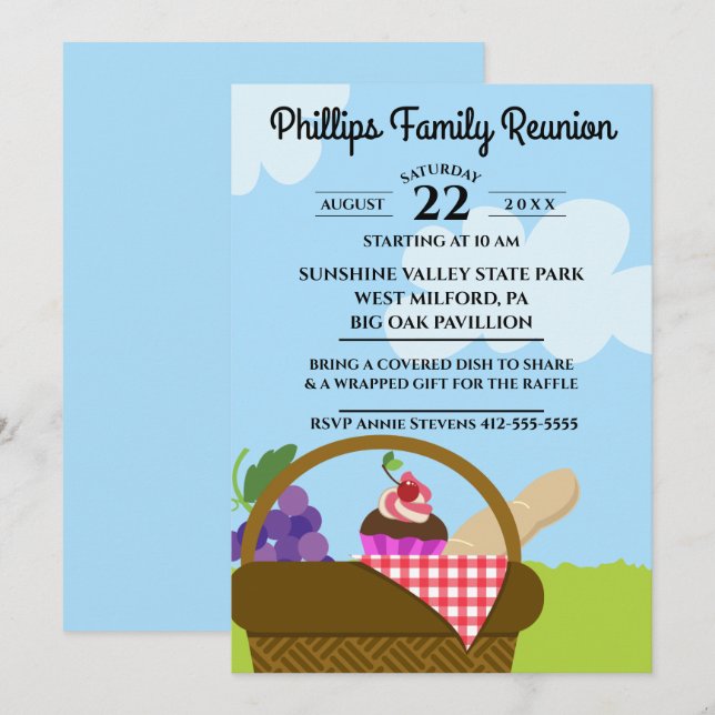 Invitación Reunión familiar de Picnic Basket Cloudy Sky (Anverso / Reverso)