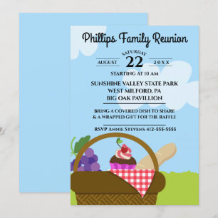 Invitación Reunión familiar de Picnic Basket Cloudy Sky