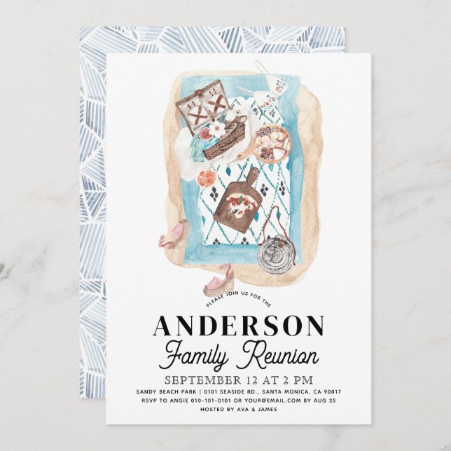 Invitación Reunión Familiar de Picnic en la Playa (Anverso / Reverso)