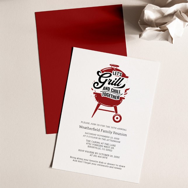 Invitación Reunión Familiar de Verano Partido BBQ (Lets Grill and Chill Summer Family Summer Cookout Invitation)