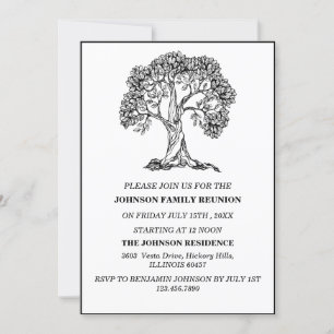 Invitación Reunión Familiar del Árbol Elegante en Blanco y Ne