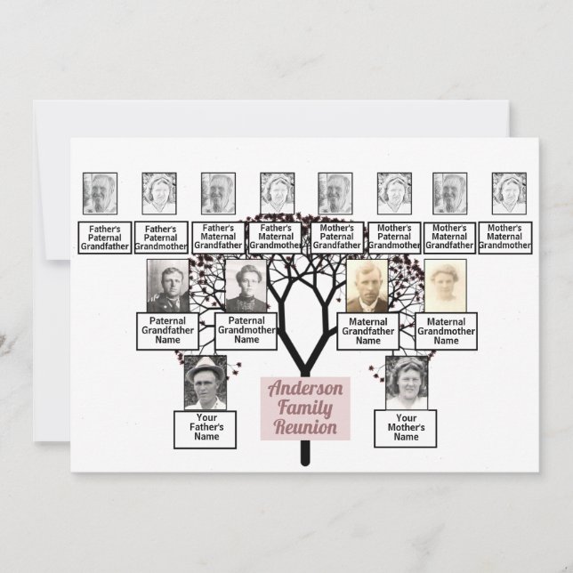 Invitación Reunión familiar del árbol fractal de borgoña de 3 (Anverso)