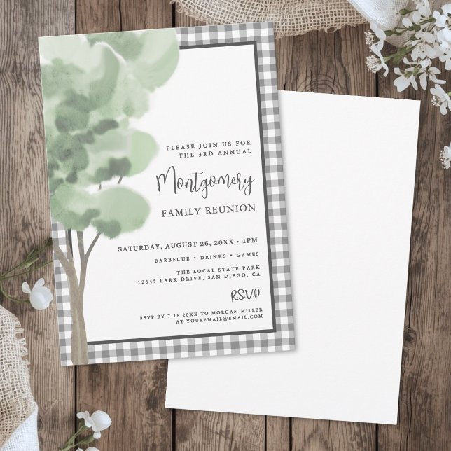 Invitación Reunión Familiar del Árbol Gingham (Gingham Tree Family Reunion Invitation )