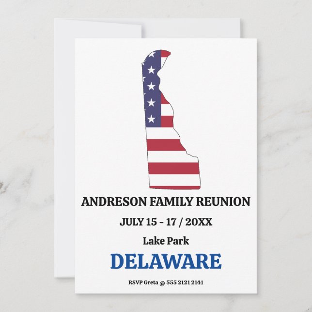 Invitación Reunión familiar 🎉 DELAWARE Mapa estatal Bandera  (Anverso)