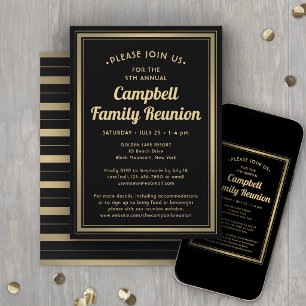 Invitación Reunión Familiar Elegante con Borde Negro y Dorado