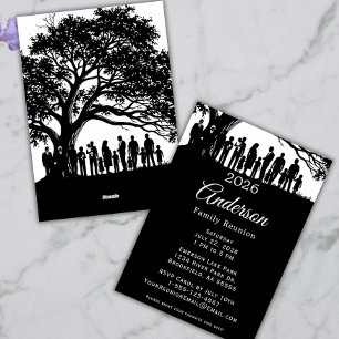 Invitación Reunión Familiar en Blanco y Negro Árbol Moderno S