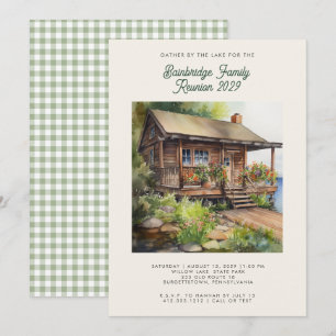 Invitación Reunión Familiar en Cabaña Rústica junto al Lago