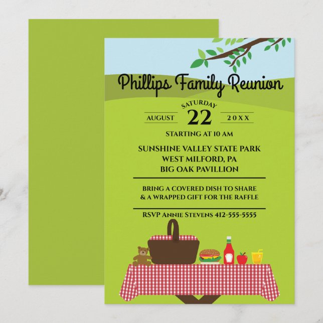 Invitación Reunión Familiar En La Mesa De Picnic Del Parque (Anverso / Reverso)