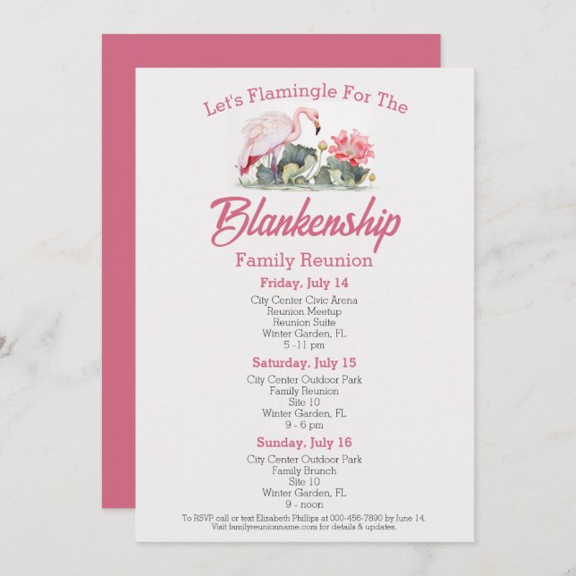 Invitación Reunión familiar Flamingo Art Three Day Personaliz (Anverso / Reverso)