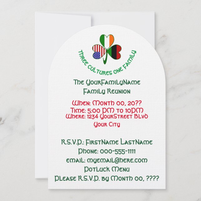 Invitación Reunión familiar irlandesa-africana Shamrock (Anverso)