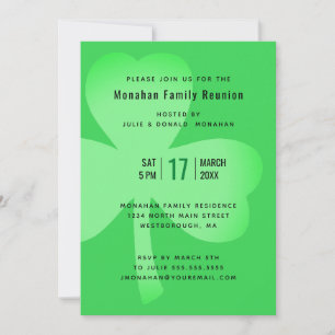 Invitación Reunión familiar irlandesa Green Shamrock Minimali