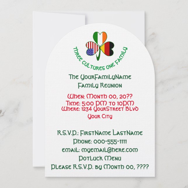 Invitación Reunión familiar irlandesa irlandesa de Shamrock (Anverso)