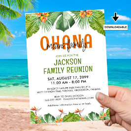 Invitación Reunión familiar Luau OHANA significa familia