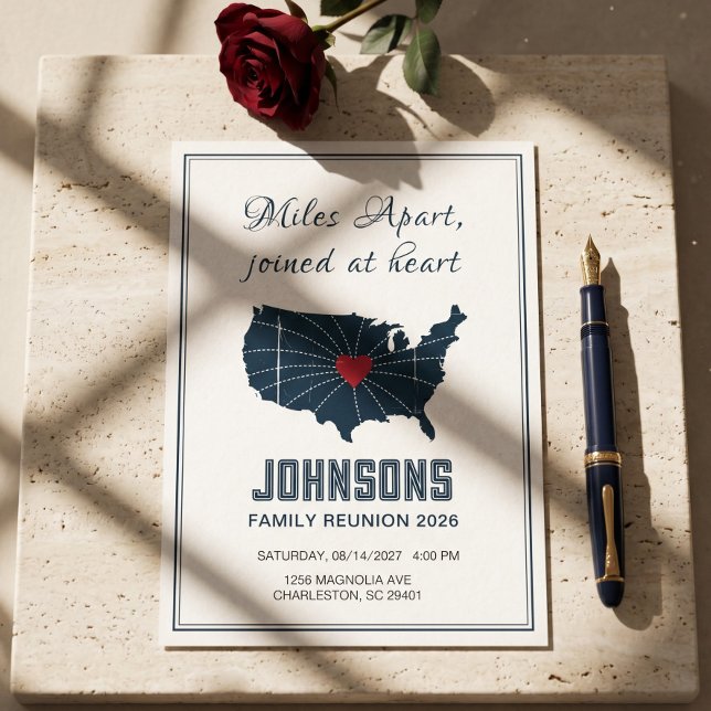 Invitación Reunión Familiar Mapa de EE. UU. Corazones Unidos  (Subido por el creador)