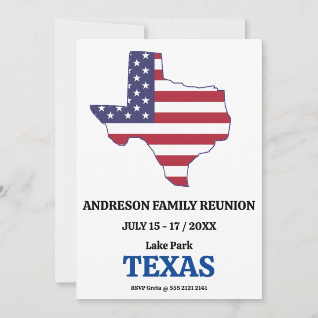 Invitación Reunión familiar 🎉 mapa del estado de Texas bande (Anverso)