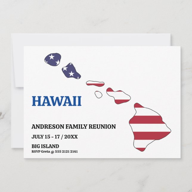 Invitación Reunión familiar 🎉 mapa estatal de HAWAII bandera (Anverso)