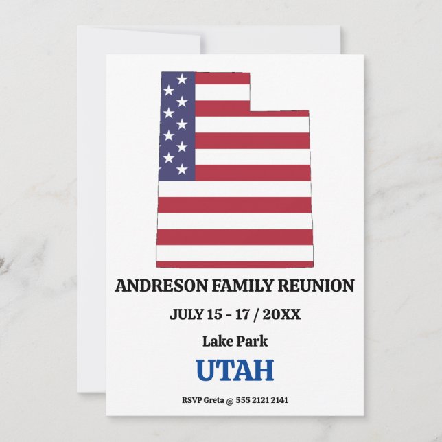 Invitación Reunión familiar 🎉 Mapa estatal de Utah Bandera d (Anverso)