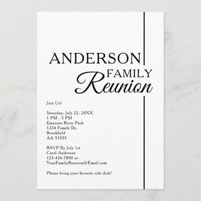 Invitación Reunión Familiar Moderna Simple en Blanco y Negro (Anverso)