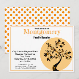 Invitación Reunión familiar Naranja moderno y arte de árbol n