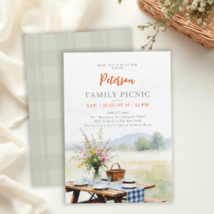 Invitación Reunión Familiar Pícnic de Verano Elegante Acuarel