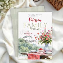 Reunión Familiar Pícnic Floral Rojo Gingham Modern