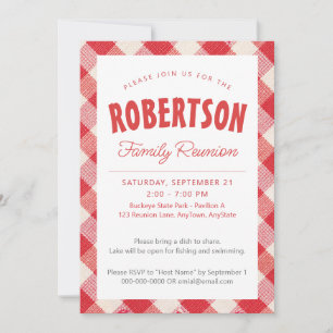 Invitación REUNIÓN FAMILIAR picnic vintage de cuadros rojos y