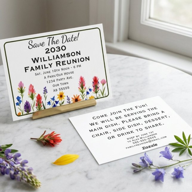 Invitación Reunión Familiar Salva la Fecha Flores Silvestres  (Subido por el creador)