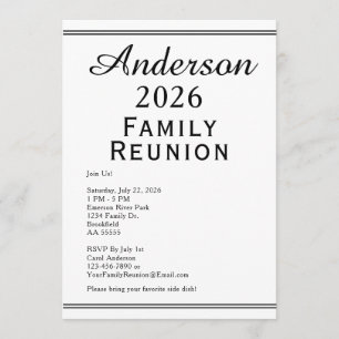 Invitación Reunión Familiar Simple en Blanco y Negro Moderna