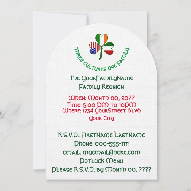 Invitación Reunión Familiar Tridente Italiano Irlandés Americ (Anverso)