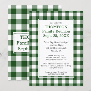 Invitación Reunión Familiar Verde Cuadro de Búfalo Blanco Fie