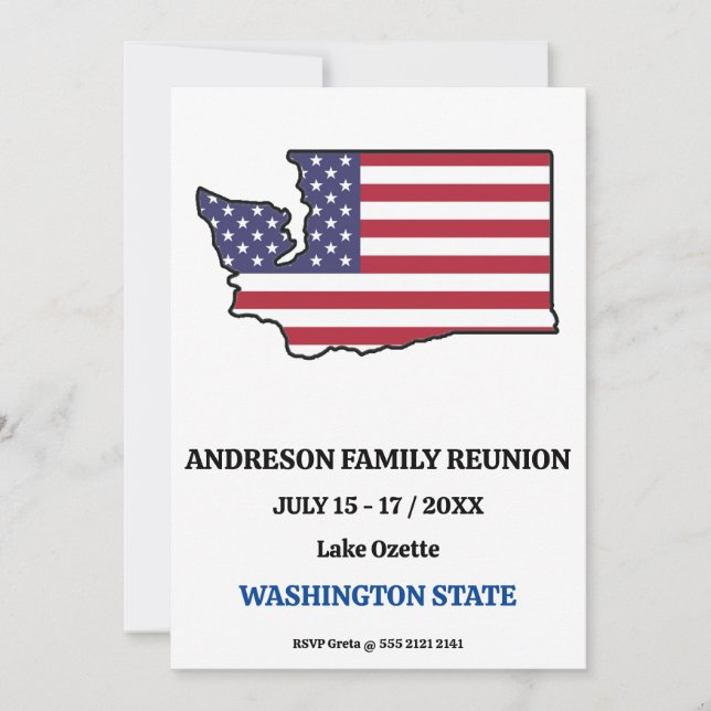 Invitación REUNIÓN FAMILIAR WASHINGTON ESTADO MAPA bandera de (Anverso)