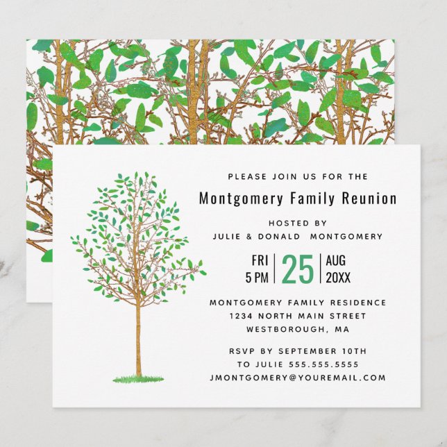Invitación Reunion Green Tree Watercolor Moderno (Anverso / Reverso)
