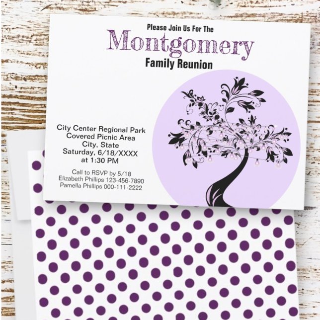 Invitación Reunión moderna de la familia del púrpura y del ár (invitation front and back)