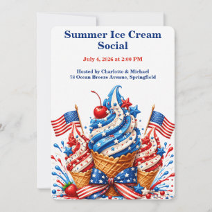 Invitación Reunión Social de Helado Patriótico - Rojo Blanco