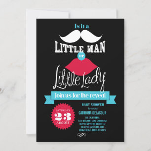Invitación Revelación de Baby Shower de bigote o labios vinta