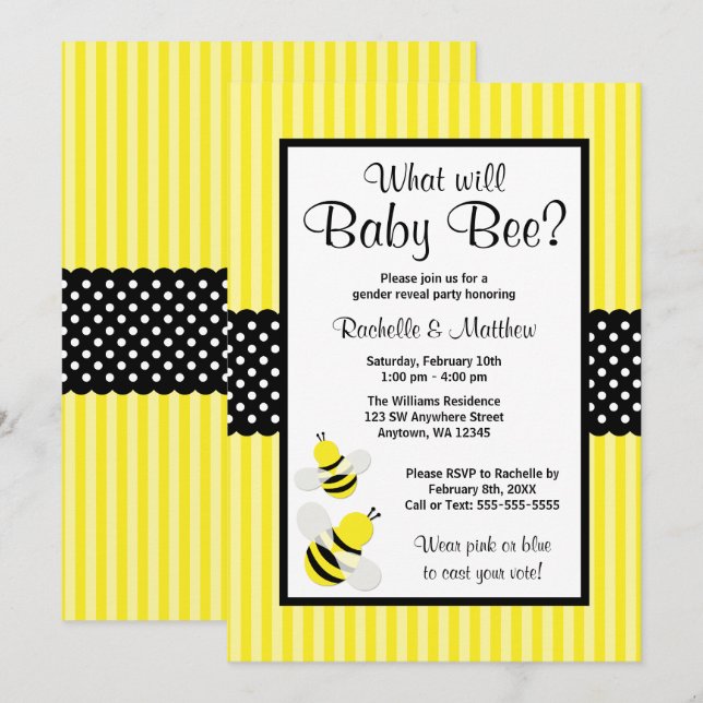 Invitación Revelación de Baby Shower de puntos rayados de abe (Anverso / Reverso)