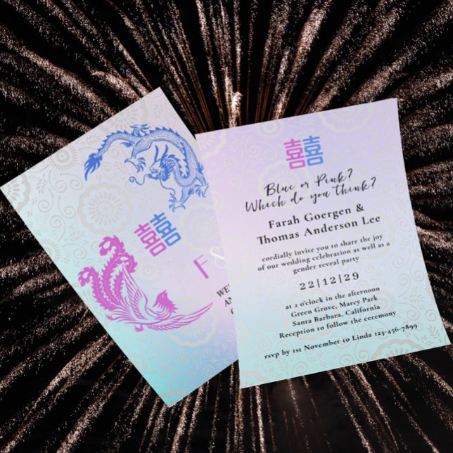 Invitación Revelación de Boda de Xi doble Dragon-Phoenix y gé (Subido por el creador)