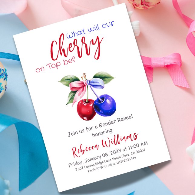 Invitación Revelación de cerezo en el Top Pink Blue Boy o Gén (Subido por el creador)
