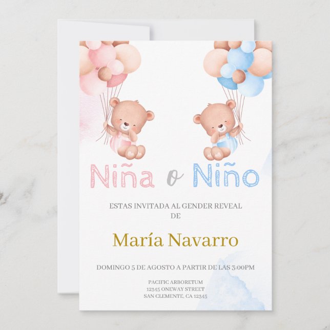 Invitación Revelación de género (Anverso)
