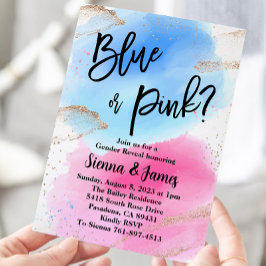 Invitación Revelación de género acuarela, rosa o azul, Purpur
