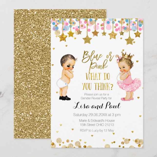 Invitación Revelación de género azul o rosa de estrella de to (Anverso / Reverso)