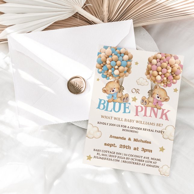 Invitación Revelación de género azul o rosa de oso de peluche (Subido por el creador)