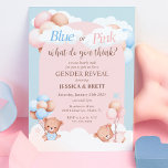Invitación Revelación de género azul o rosa de oso de peluche<br><div class="desc">Este Teddy Bear Blue o Pink Gender Reveal Invitación es perfecto para invitar a sus invitados a un Fiesta de sexo. ¿Niño o niña? ¿Azul o Rosa? ¡Celebra a tu pequeño en el camino con una revelación de género con temática de oso de peluche!</div>